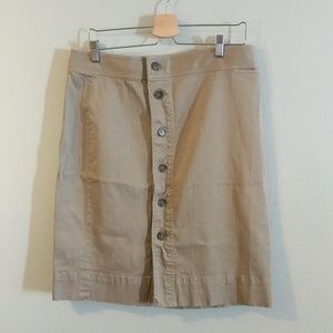 Khaki J. Crew Pencil Skirt with Button Front